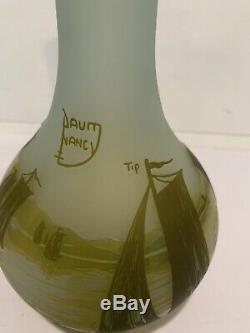 10.5 Daum Nancy Cameo Enamel Glass Vase, Romania TIP Ship And Sailing Theme