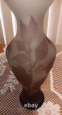 10 CAMEO GLASS VASE Art Glass Purple Amethyst Cameo Roses signed