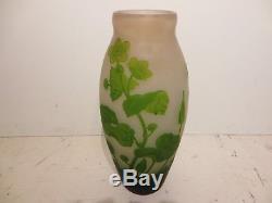 12H by 5-1/2W Authentic Green Arsall Vase with beautiful Green Vines Cameo Glass