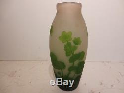 12H by 5-1/2W Authentic Green Arsall Vase with beautiful Green Vines Cameo Glass