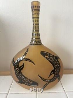 12+ Signed Fellerman & Raabe Studio Art Cameo Glass Vase Inuit Art Design