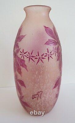 12 Tall rose pink purple vibrant signed LEGRAS Cameo Cased Glass Vase