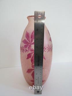 12 Tall rose pink purple vibrant signed LEGRAS Cameo Cased Glass Vase