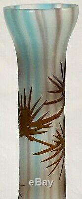14.5 Vintage Galle-style Best Original Acid Etched Cameo Signed Pine Glass Vase