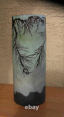 14 X 5 French Cameo Glass Vase Pine Cone Mofit Acid Etched Art Deco Large