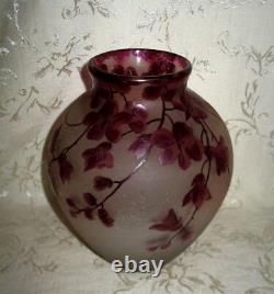 1800's Signed Legras Cameo Art Glass Vase in a Floral Design, 8 3/8 in Height