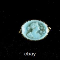 1870's-80's Art Nouveau Blue Milkglass Cameo Brooch & Matching Necklace