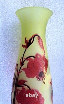 1900-03 Emile Galle 17.5 Cameo Glass Vase Flowers, Vines, & Grass (original)