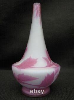 1920's Richard Cameo Loetz Glass Vase Pink On Lavender Glass Carved Floral Motif