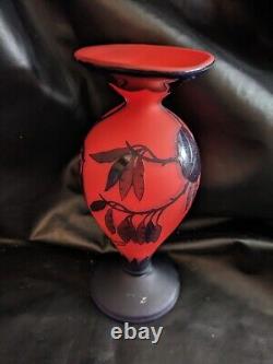 1920's Richard Loetz Leaf Vine Cameo Art Glass Vase Orange Blue 11 In Signed