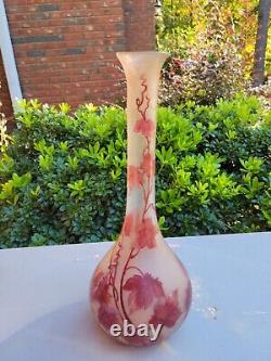 1920s Legras French Art Nouveau Cameo Glass Vase, Rubis Signed 15 3/4 Signed