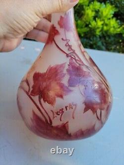 1920s Legras French Art Nouveau Cameo Glass Vase, Rubis Signed 15 3/4 Signed