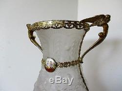1930's TIFFIN Art Glass 14 Vase SATIN POPPY Hand Painted CAMEO Gold Ormolu Trim
