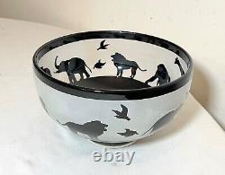 1999 Lmt Ed. Correia amethyst cameo art glass frosted footed animal zoo bowl