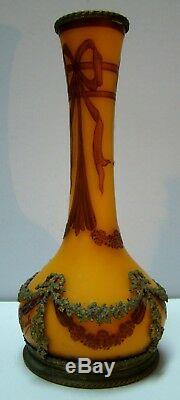 19th Century French Art Nouveau ABEL & COMBE Cameo Glass & Bronze Vase VERY RARE