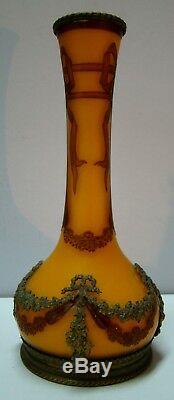 19th Century French Art Nouveau ABEL & COMBE Cameo Glass & Bronze Vase VERY RARE