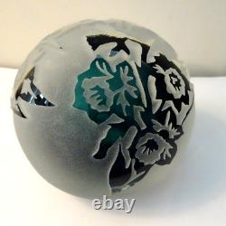 2001 Kelsey Pilgrim Glass Cameo Sand Carved Flowers & Birds Paperweight
