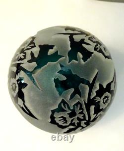 2001 Kelsey Pilgrim Glass Cameo Sand Carved Flowers & Birds Paperweight
