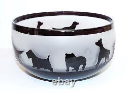 2007 Signed Steven Correia Art Glass Cameo Dogs #99/500 Limited Edition 7 Bowl