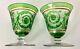 2 Rare Antique Saint Louis Apple Green Gold Cameo Crystal Cordial Sherry Glasses
