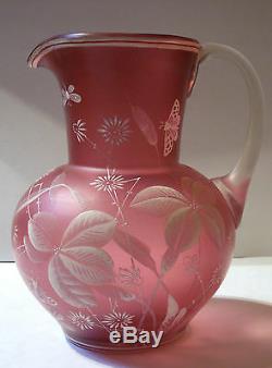 2vintage Czech Bohemian Floretene Florentine enamel cameo art glass vase pitcher