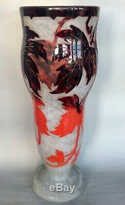 42 cm Rare DEGUE Art Glass Cameo Vase France Signed ART DECO Awesome Colorful