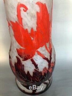 42 cm Rare DEGUE Art Glass Cameo Vase France Signed ART DECO Awesome Colorful