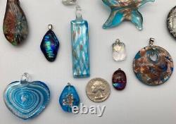 50+ Art Glass Lamp Work Millefiori Dichroic Pendant Lot Cameo Jelly Fish Flowers