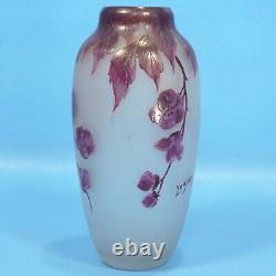 8 Antique Enameled Legras Cameo Frosted Art Glass VASE Signed c1930s France