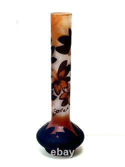 8 CAMEO ART GLASS Acid Cut FLORAL DECORATED BUD VASE SIGNED GALLE Reproduction