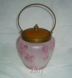 ANTIQUE 1890s BACCARAT CRANBERRY CARVED CAMEO GLASS BISCUIT BARREL JAR