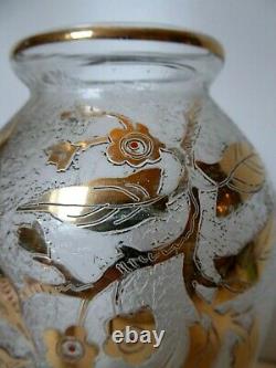 ART DECO ACID ETCHED CAMEO FRENCH GLASS VASE ANIMALIER BIRDS 1930s SIGNED ADAT
