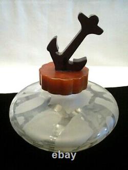 ART DECO Vintage BAKELITE ANCHOR & Cameo Glass PERFUME BOTTLE