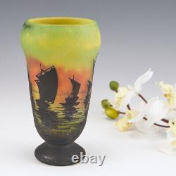 A Daum Cameo Glass Vase of Sailboats at Sunset c1910