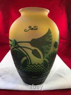 A Fine Art Nouveau Style Cameo Glass Hand-blown European Vase Signed Galle