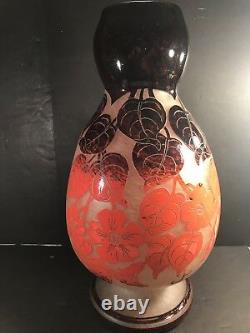 A Large Art Deco Acid Etched Cameo Glass Vase, Signed Degue, France Circa 1930
