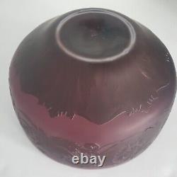 Acid Etched MCM Burgundy Red Cameo Art Glass Bowl Acanthus Leaves Design D 11