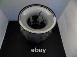 Ajka Hungary Large Cameo Cased Glass Vase Black Flowers & Crystal 11 7/8H 5D