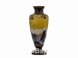 An Early 20th Century Signed Galle Glass Cameo Landscape Vase