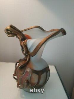 Anca Podaru Ama Copper Overlay Cameo Art Glass Nouveau Vessel Vase 8