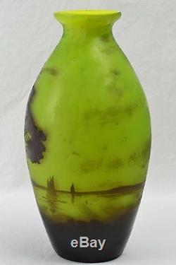 Andre Delatte 1920's French Cameo Scenic Vase in Brown and Green