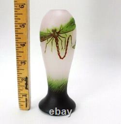 Antique1910 George Raspiller Strasberg Acid Etched Cameo Glass Vase Dragonfly