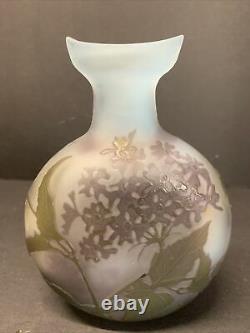 Antique 19th C. Emile Galle French Cameo Glass Pilgrim Flask Vase Blue Purple