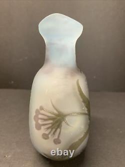 Antique 19th C. Emile Galle French Cameo Glass Pilgrim Flask Vase Blue Purple