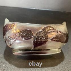 Antique 19th C. Emile Galle French Cameo Glass Toothpick Holder Purple