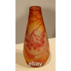 Antique 20th Glass Soliflore Vase Acid-etched cameo France signed GALLÉ