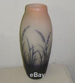 Antique Arsall Signed Cameo Art Glass Vase Floral Design Fancy