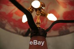 Antique Art Deco Table Lamp LaVerre Francais Cameo Glass with Bronze Base