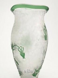 Antique Art Nouveau Cameo Glass Green Vase Leon Ledru Val Saint Lambert Belgium
