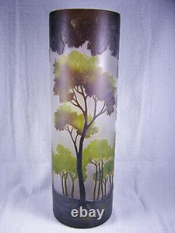 Antique Art Nouveau French 15 Tall Cameo Glass Vase Forest Trees